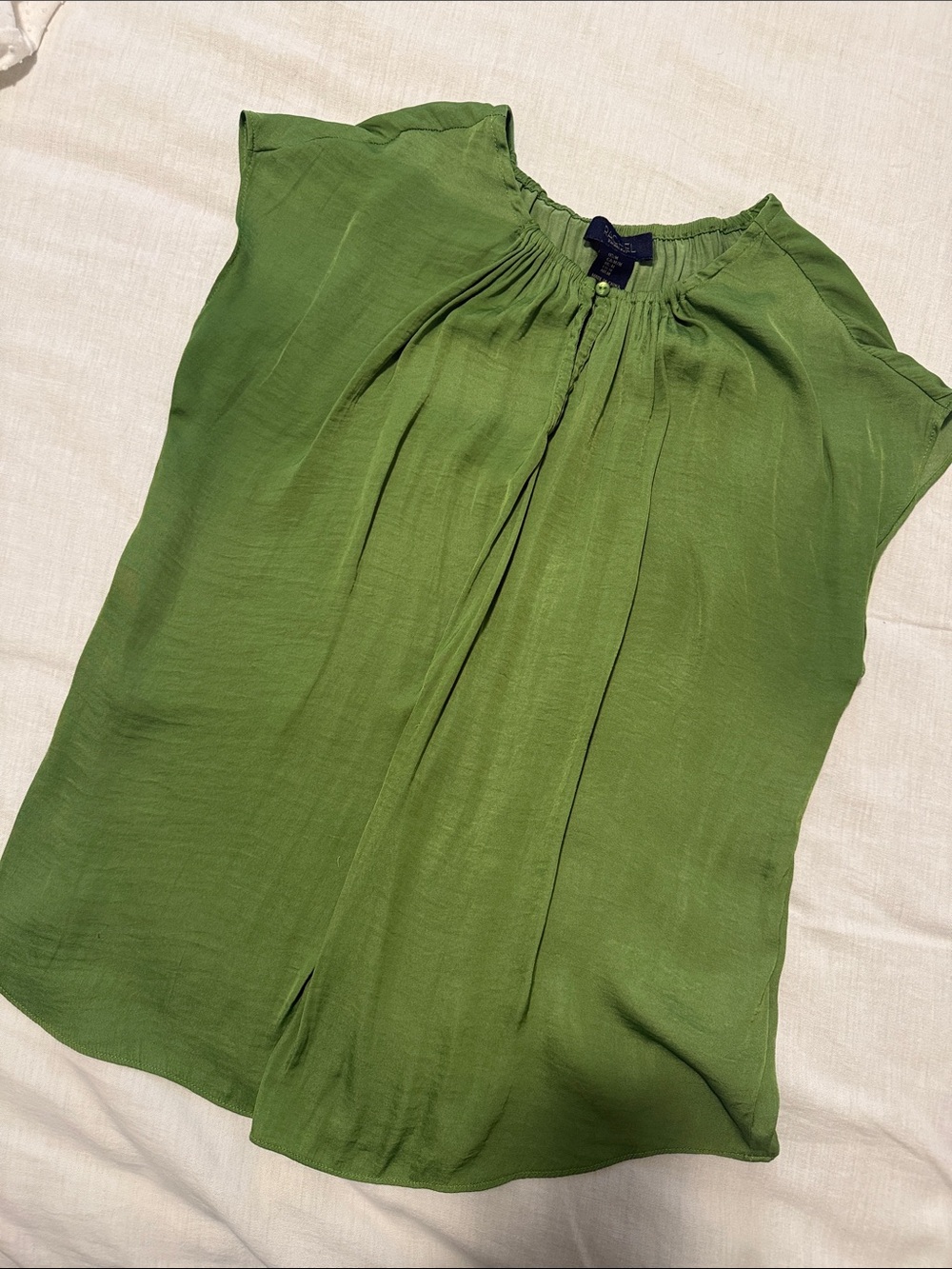 Rachel Zoe Olive Green Gathered Neck Cap Sleeve Blouse
